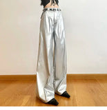 Y2K Women Streetwear Hip Hop Silver Leather Pants