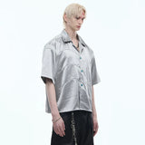 Luxury Embossed Glossy Stripe Short Sleeve Shirt