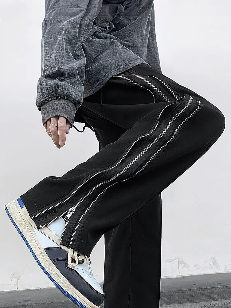 Black Loose Casual Side Split Pants
