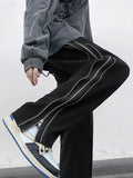 Casual Loose Fit Black Zipper Pants