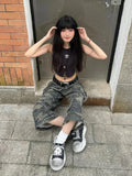 Streetwear Vintage camouflage denim high cargo Jorts