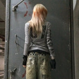 Gothic Vintage Number Print Patchwork T-Shirt