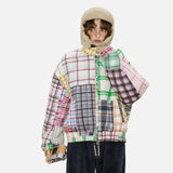 Y2K Color Block Plaid Casual Puffer Jacket