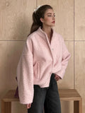 Women Pink Stylish Chic Fur Cardigan