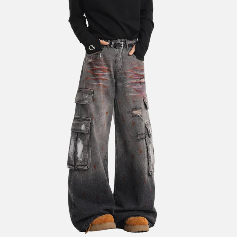 American Style Ink Splash Denim Cargo Jeans