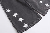 Summer Vintage Star Letter Printed Washed Denim Short