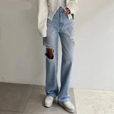 Stylish High Waist Ripped Denim Jeans