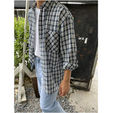 Men's Casual Loose Korean Style Plaid Long Shirt