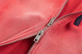 Retro Loose Color Block Cargo Ripped Denim Jacket