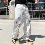 Wide Leg Flow Lightning Graffiti Printed Jeans