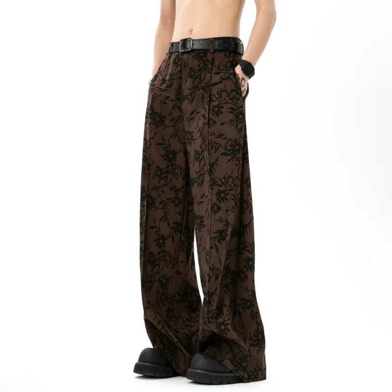 Retro Japanese Style Printed Wide Leg Pants