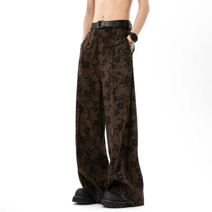 Retro Japanese Style Printed Wide Leg Pants