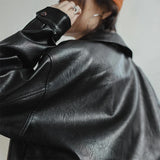 Women Retro Black Motorcycle Leather Jacket