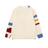 Retro Single Breasted Color Block V-Neck Collar Cardigan
