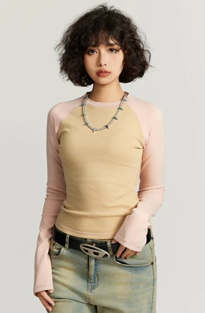 Color Contrast Long Sleeve Women's T-shirt