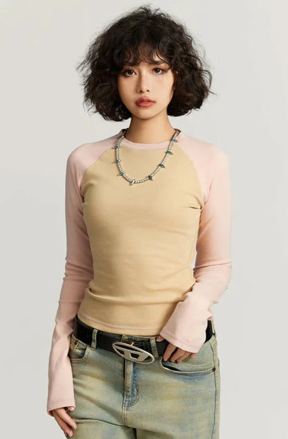 Color Contrast Long Sleeve Women's T-shirt