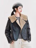 Women Warm Shearling Double Breasted Aviator Leather Jacket