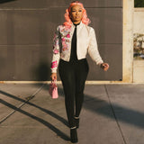 Graphic Print Crop Varsity Jacket