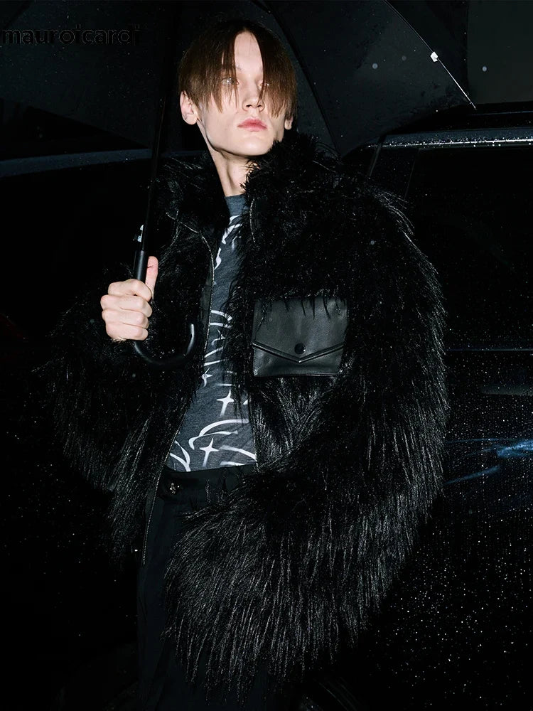 Luxury Black Patchwork Faux Fur Jacket