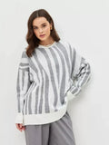 Women Striped Oversized Knitted Pullover Sweater