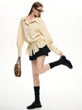 Yellow Striped Patchwork Pleated Dress Shirt