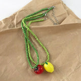 Vibrant Beaded Fruit Pendant Chain Necklace