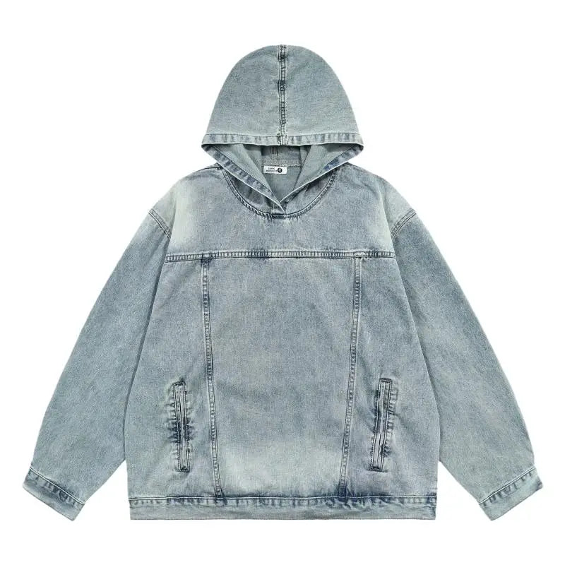 Breathable Patchwork Blue Wash Denim Hoodie