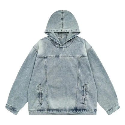 Breathable Patchwork Blue Wash Denim Hoodie