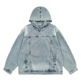 Breathable Patchwork Blue Wash Denim Hoodie