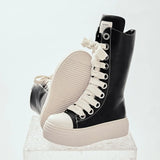 Stylish Zipper And Lace-Up Mid-Calf Boots