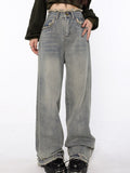 Raw Edged Baggy Washed Denim Pants