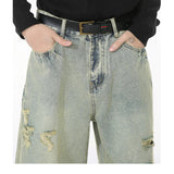 Colorful Gradient Distressed Wide Leg Jorts