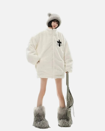 Winter Hip Hop Printted Faux Fur Parkas Jacket