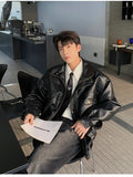 Black Thickened Warm PU Leather Jacket