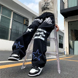 Streertwear Black Star Print High Jeans