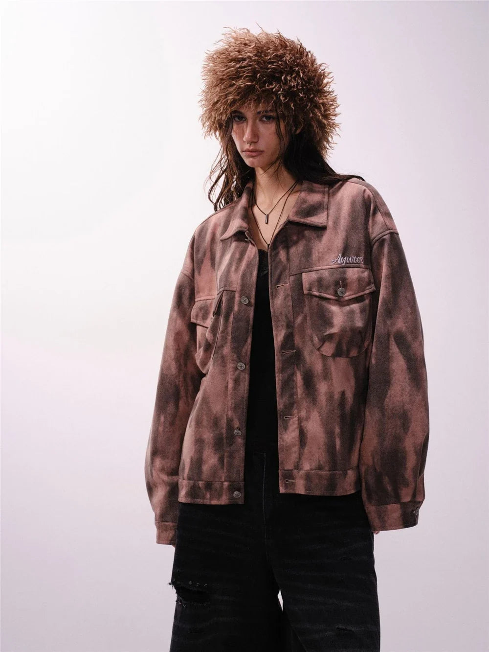 Y2K Unisex Colorful Retro Tie Dye Suede Denim Jacket