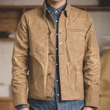 Retro Waxed Khaki Casual Jacket