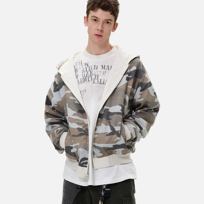 Double Sided Camouflage Zipper Hooded Sweatshirt