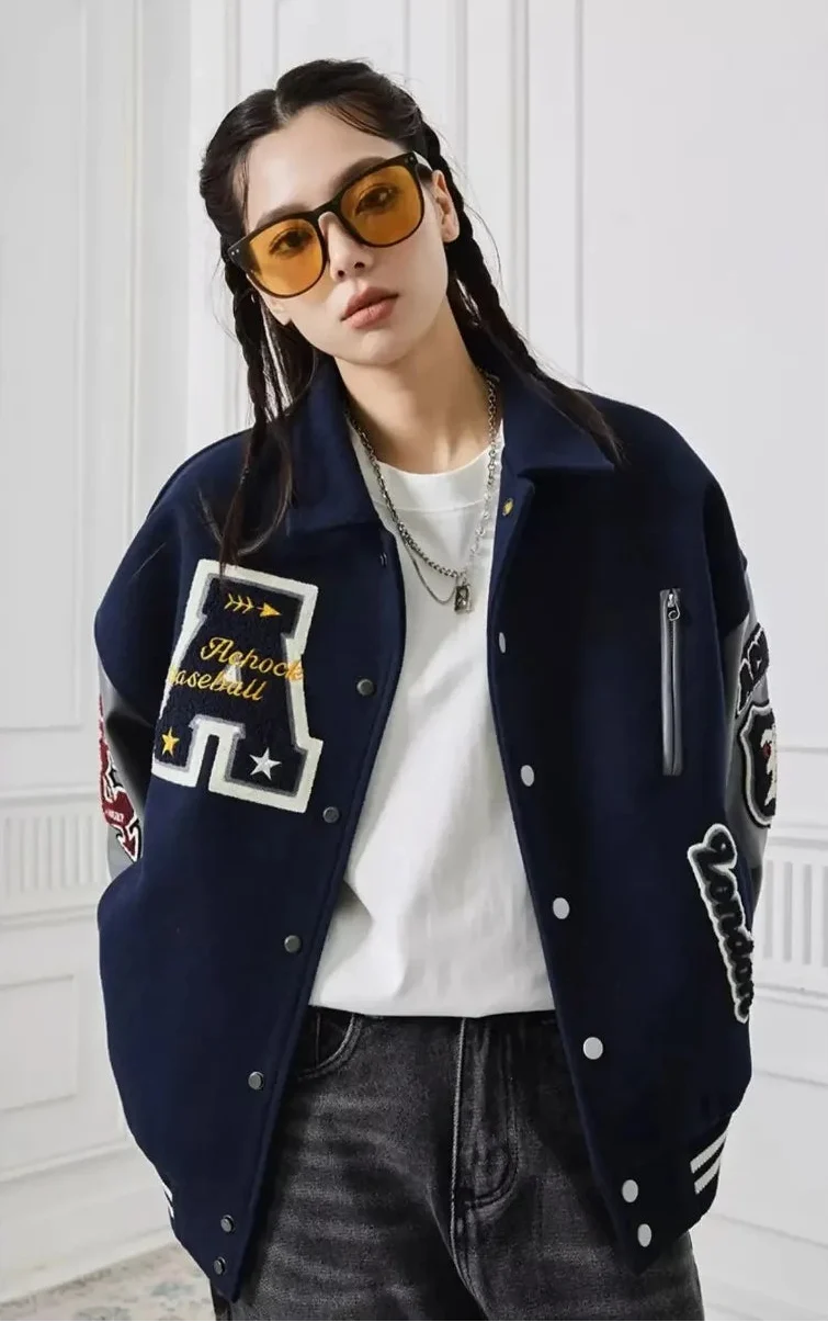 Effortless Embroidered Baseball Varsity Jacket