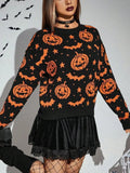 Pumpkin Bats Pattern Knitted Sweater