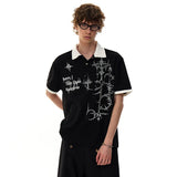 Stylish Color Contrast Splicing Printed Polo T-Shirt