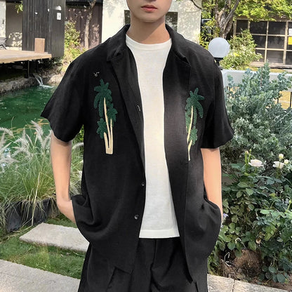Cozy Patchwork Lapel Short Sleeve Shirt