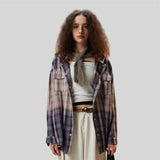 Luxury Plaid Oversized Hooded Blouse Shirt