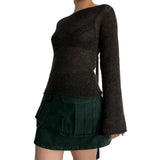 Model wearing the black Bell Sleeve Knit Sweater
