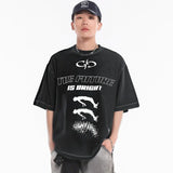 Trendy Grunge Hip Hop Graphic Printed Washed T-Shirt