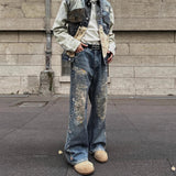 Vintage Digital Printed Distressed Jeans