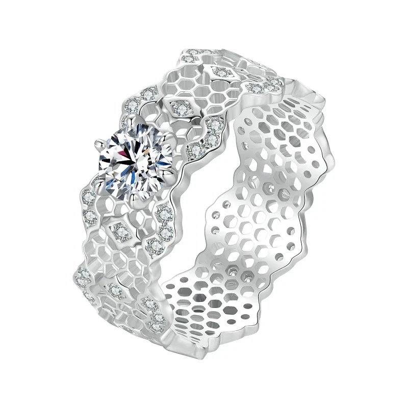 Women Elegant Wide Moissanite Eternity Ring