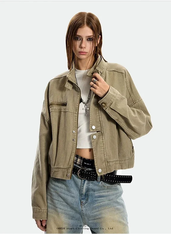Streetwear Slim Fit Cropped Zipper Denim Jacket