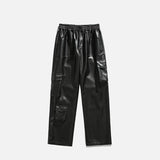 Windproof Elastic Waist Cargo Leather Motorcycle Pants