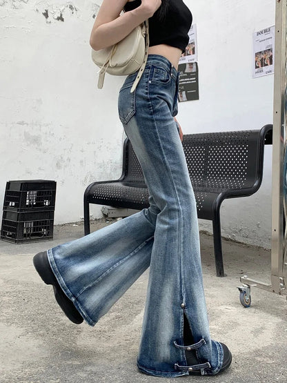 Distressed Blue Slim Flare Jeans